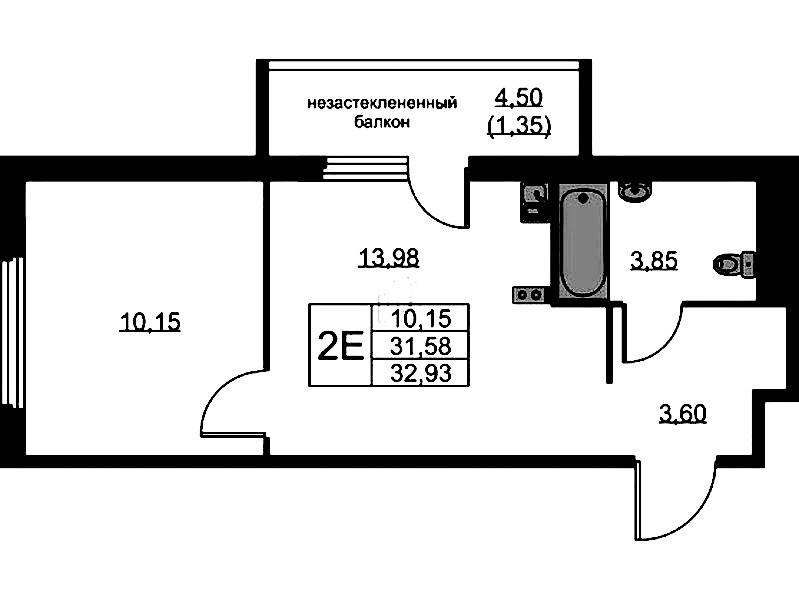 1-комнатная квартира 32.93 м², 5/15 эт., ЖК «GloraX Парголово»